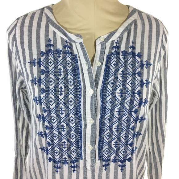 4/25 Lucky Brand Womens Knit Top Henley Striped - Picture 2 of 8